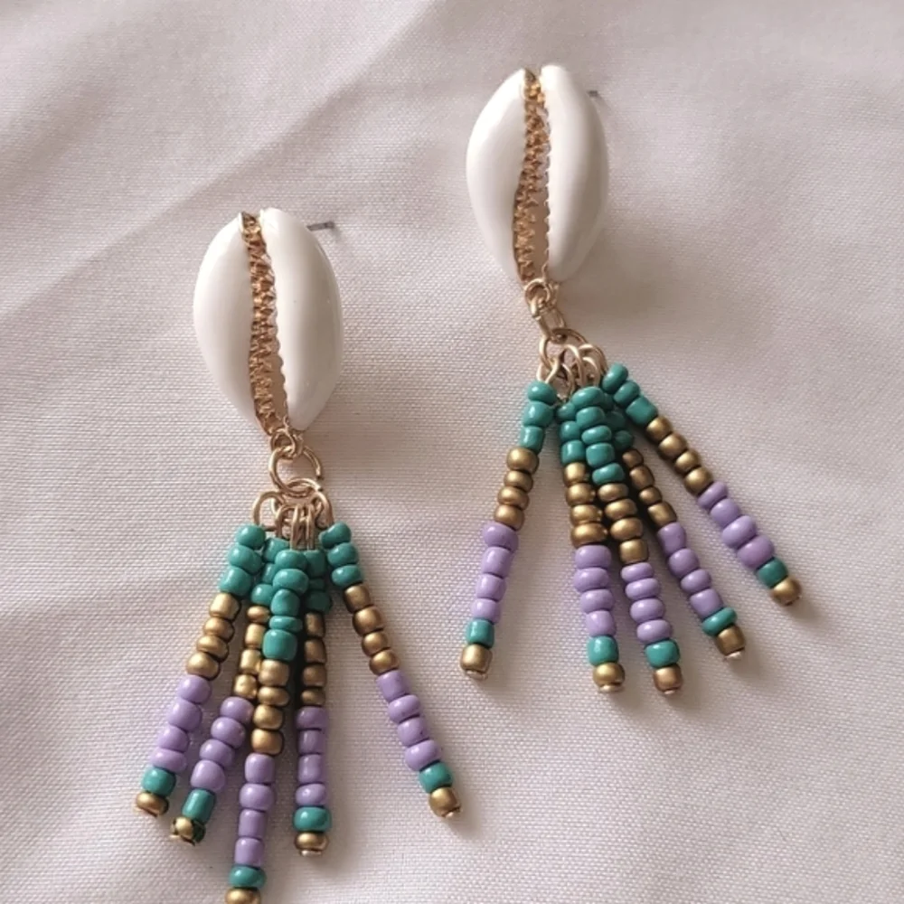 Seashell Beaded Drop Earrings Beachy